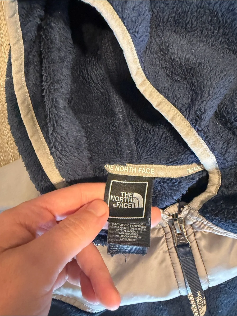 The North Face Osito Fleece Girls Navy/gray Hooded Jacket Size Medium 10/12